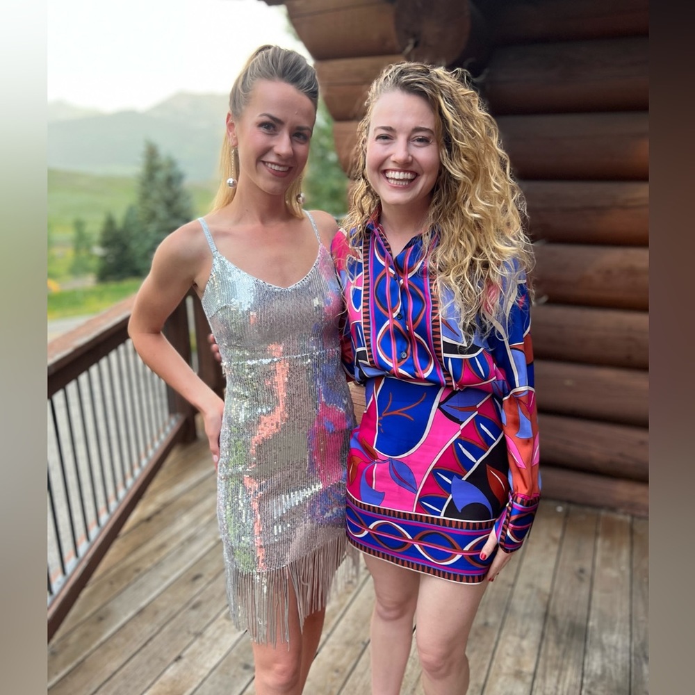 Lulu’s Glitter in the Air Silver Sequin Fringe Bodycon Mini Dress size XS